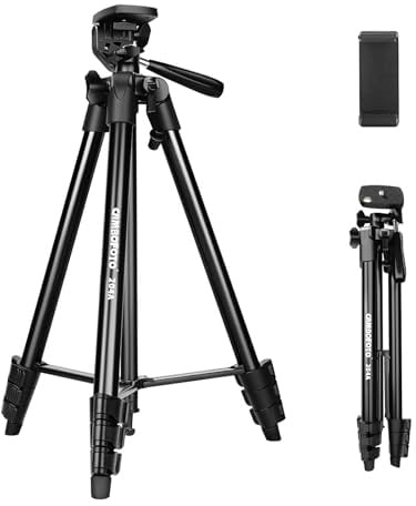 CAMBOFOTO 134 cm Leichtes Smartphone-Stativ, Aluminium-Stativ mit Handyhalterung, Kompatibel mit iPhone, Android-Smartphones, Digitalen Spiegelreflexkameras und Systemkameras