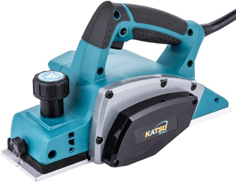 KATSU Tools Elektrohobel, 600 W, handgeführter, kabelgebundener Holzhobel, 82 mm Hobelbreite, 2 mm Spantiefe, für die Holzbearbeitung von Türen und Möbeln 101719