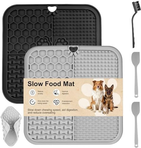 2 STK Schleckmatte Katze, 20x20 cm Leckmatte Hund Schleckmatte Hund mit Saugnäpfen, Futtermatte für Butter, Joghurt Hundespielzeug, zur Langsames Essen, mit Spatel/Bürste