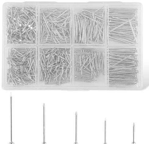 HonQiShiMY 900 Stück Nägel Wand, Flachkopfnägel, Bilder Nägel Aufhängen,Senkkopf-Nägeln Drahtstiften, Holzbearbeitung, Hardware Nagel Sortiment Set zum Bilderrahmen，Bilderrahmenspiegeln Nägel