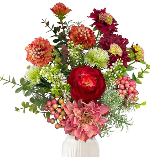YMIFEEY Kunstblumen wie Echt Künstliche Blumen Zweige Blumenstrauß Künstlich Rot Seidenblumen Fake Blumen Pflanzen Deko Artificial Flowers Tischdeko Valentinstag Muttertag Frauen Geschenk (Rot)