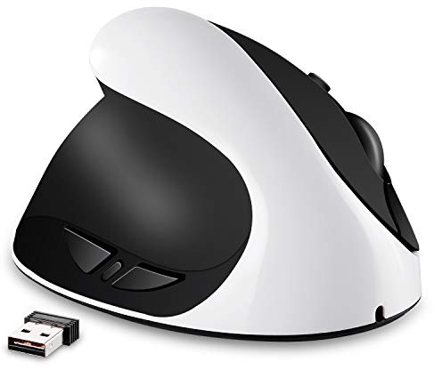 AURTEC Linkshändermaus, wiederaufladbare 2,4G-Drahtlos-Ergonomische Vertikale Mäuse mit USB-Empfänger, 6 Tasten und 3 einstellbaren DPI 800/1200/1600 für Linkshänder, Weiß