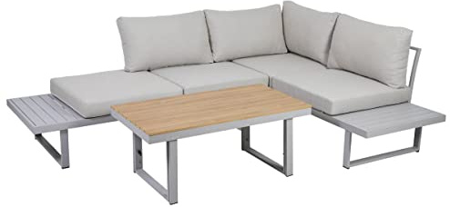 Greemotion Lounge-Set Aruba aus Aluminium für 4 Personen, 3-teilig, Grau Mittel