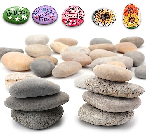 25 Stück Kieselsteine zum Bemalen Flach, Steine zum Bemalen, Strand Kiesel, Flach Steine Groß zum Bemalen, Groß Steine zum Bemalen, Kies Dekosteine Naturstein, für Bunte Malerei & Dekoration