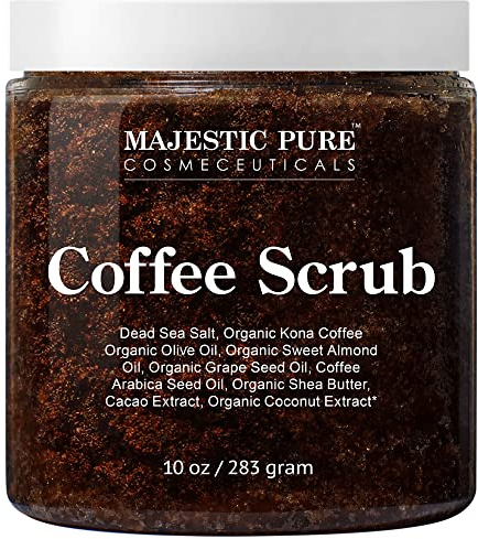 Majestic Pure Arabica Kaffee Peeling, 283g | rein natürliches Peeling-Körperpeeling zur Hautpflege, Dehnungsstreifen, Akne & Cellulite, reduziert das Erscheinung