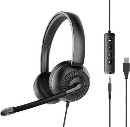 Speedlink METIS Stereo USB Headset PC – leichtes Headset mit Mikrofon und Kabelfernbedienung, kabelgebunden USB-A und 3,5 mm-Klinkenstecker, Kopfhörer mit Kabel, Aufbewahrungstasche, schwarz