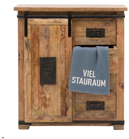 MR. DEKO Kommode Holz Florenz Mango | Sideboard Wohnzimmer 90x45x100cm | Mangoholz Möbel