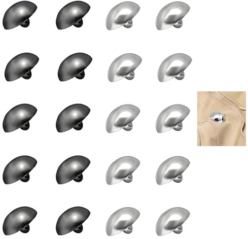 20PCS Glänzend Metall Knöpfe, Schwarz, Silber Halbkugel 15 mm mit Öse, Schaftknöpfe Gewölbt für Nähen, Trachtenknöpfe, Jacken, in Zahnräder-Optik für Kleidung, Blazer und Mäntel
