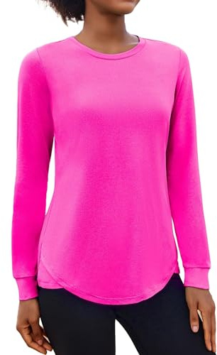 PINSPARK Sportshirt Damen UV Shirt Langarm Sport T-Shirt Fitness UPF 50+ Sonnenschutz Funktionsshirt Atmungsaktiv Laufshirt Langarmshirt Gym Yoga Running Top Rosa L