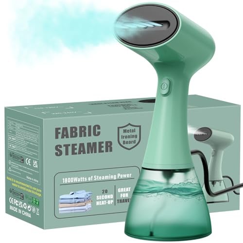OLAYMEY Steamer Dampfglätter Reise, 400ML Wassertank, Tragbarer Reisebügeleisen 20S Schnelles Aufheizen, 1800W 30G/min dampfbügeleisen, Handdampfer Dampfbürste für Kleidung, T202, Grüner
