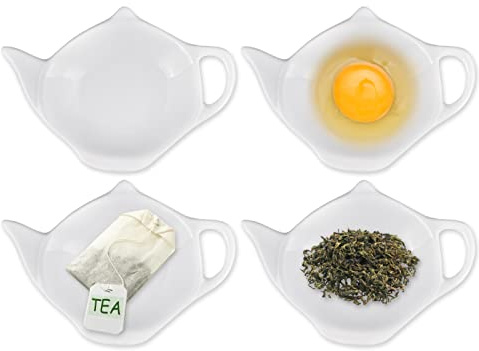 SCSpecial Teebeutelhalter in Teekannenform, Schale für Saucen, Dessert, 4 Stück weiß