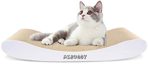 Aibuddy Katzenkratzer, Kurvenkratzmatte, wendbar, aus Karton, Lounge-Bett mit Bio-Katzenminze [ 44 x 25 x 7 cm, hochwertiger Karton & Konstruktion]
