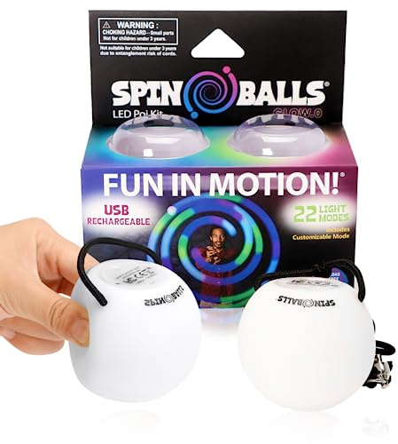 SPIN BALLS Glow.0 LED Poi – USB-aufladbar, Poi Ball mit 22 Farb- und Lichtmodi & Mustern, haltbarer weicher Kern, verstellbare Schnüre & doppelter Griff