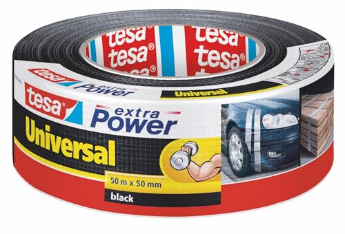 tesa extra Power Universal Gewebeband - Gewebeverstärktes Ductape zum Reparieren, Befestigen, Bündeln, Verstärken oder Abdichten - Schwarz - 50 m x 50 mm