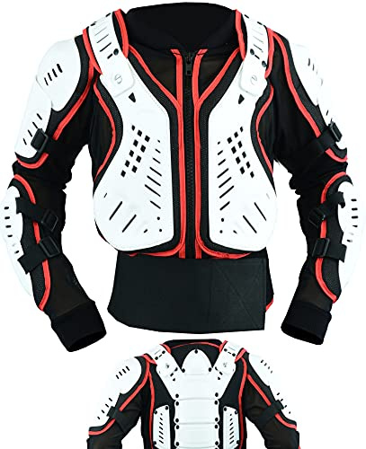 Texpeed – Kinder-Motocrossjacke mit Rückenprotektor für sportliche Aktivitäten – Enduro-Brustschutz – Weiß - L