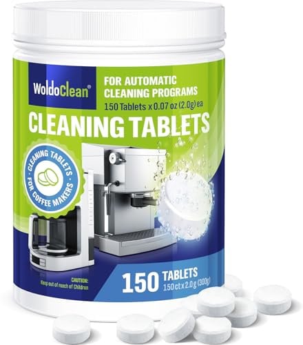 WoldoClean Reinigungstabletten Kaffeevollautomaten 150 Stück - Kaffeefettlöser Tabs für Kaffeemaschinen & Siebträger, kompatibel mit Jura, Siemens, DeLonghi, Bosch, Krups, Melitta, Philips