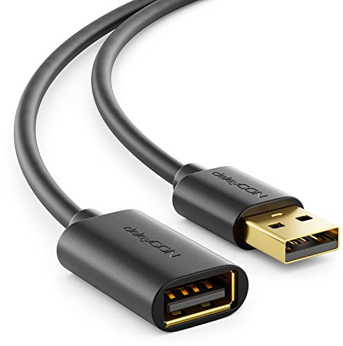deleyCON 1m USB 2.0 High Speed Kabel Verlängerungskabel USB A-Stecker zu A-Buchse - Schwarz