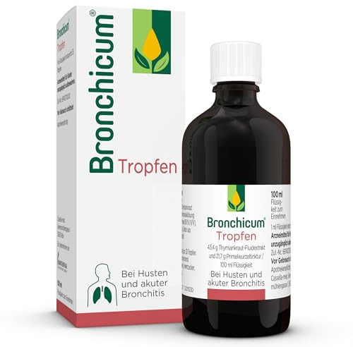Bronchicum Tropfen | bei Husten und akuter Bronchitis |pflanzliche Erkältungstropfen mit Thymian & Primel | schleimlösend und beruhigend |ab 6 Jahren geeignet | 100 ml