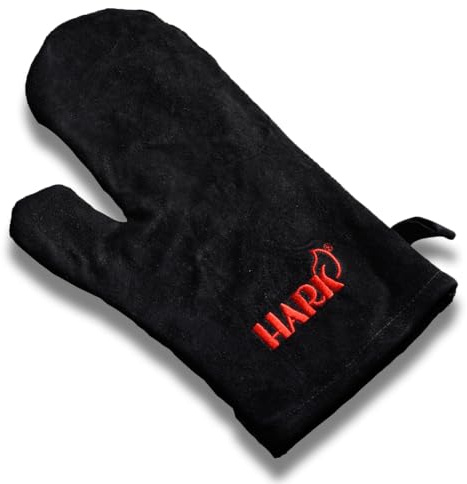HARK Kaminhandschuh Grillhandschuh hitzebeständig Universal Handschuh aus Wildleder bietet Schutz vor Hitze und Verbrennungen, mit Aufhängeöse, für Kamin Ofen Grill Backofen