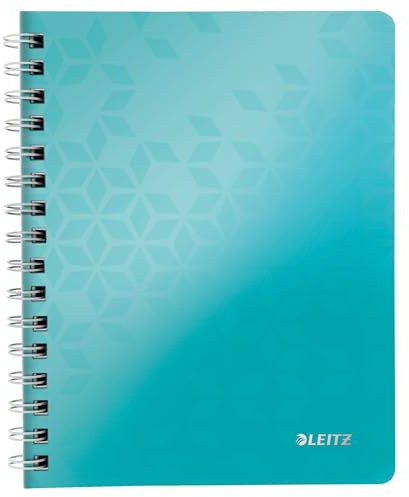 Leitz WOW Collegeblock A5 kariert, 160 Seiten, 80 Blatt FSC-zertifiziertes Papier 80 g/m², Doppelspiralbindung, PP-Einband, Notizbuch mit Sichthülle und Lineal, Für Büro oder Schule, Eisblau, 46410051