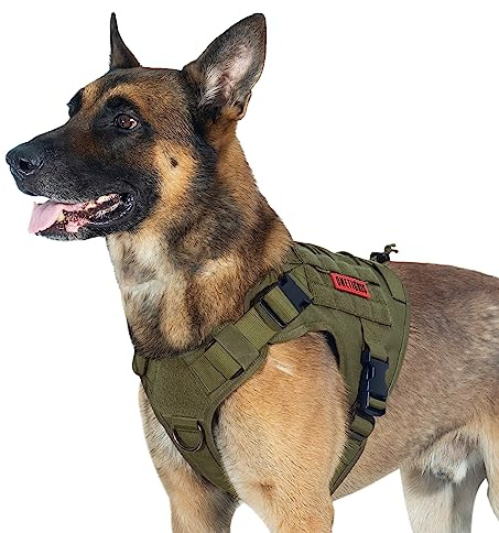 OneTigris Hundegeschirr Grosse Hunde, FIRE Watcher Taktische Geschirr mit Griffe und D-Ring No Pull Verstellbar Brustgeschirr für Wandern und Trainieren (L, Grün)