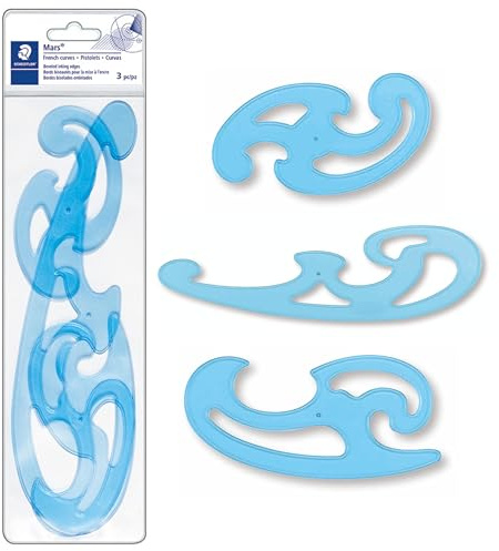 STAEDTLER 571 40 WP Mars Burmester Kurvenlineale 3 teilig im Etui, blau-transparent