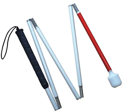 VISIONU Blindenlangstock，weiße Stock， Faltlangstock mit Kautschukgriff, Kunststoff-Rollspitze 125 cm(49.2 inch), 5-teilig