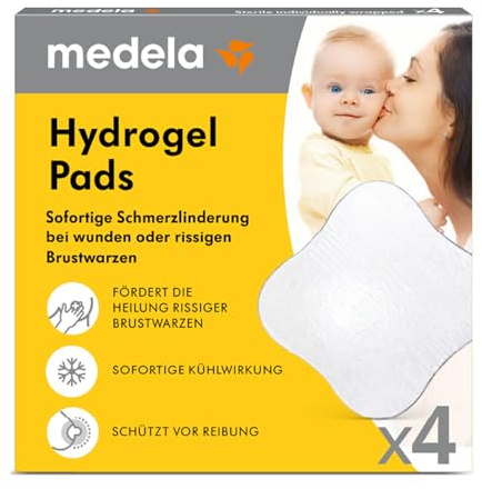 Medela Hydrogel Pads – Sofortige Schmerzlinderung bei wunden oder rissigen Brustwarzen durch Stillen oder Abpumpen – Kühlende Feuchtigkeit unterstützt die natürliche Heilung – 4er Pack