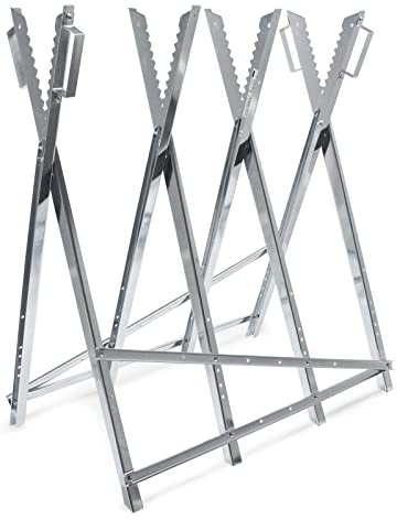 Wiltec Sägebock verzinkt klappbar, 80x80x79 cm, mit 4 Haltern, Haltegriffen und Zahnung, Holzschneidebock als Sägehilfe, bis 150 kg