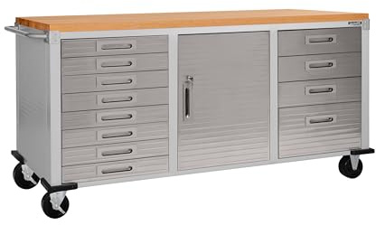 Seville Classics UltraHD Fahrbare Werkbank mit 12 Schubladen, für Büro, Garage, Werkstatt, 182,9 x 50,8 x 95,2 cm, Granit