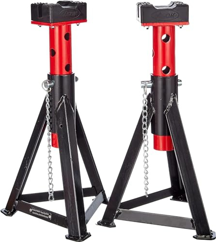 ViGOR Unterstellbock Satz V2477 I 2-teilig, 3 Tonnen Tragkraft, höhenverstellbar, mit breitem Fußstand für hohen Sicherheitsstandard I optimal für Arbeiten an Kfz / Auto, Gewicht: 5,2 kg