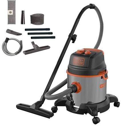 BLACK+DECKER Nass und Trockensauger BXVC20XTE mit Integrierte Steckdose für Elektrowerkzeug (1400 W, 20 Liter)