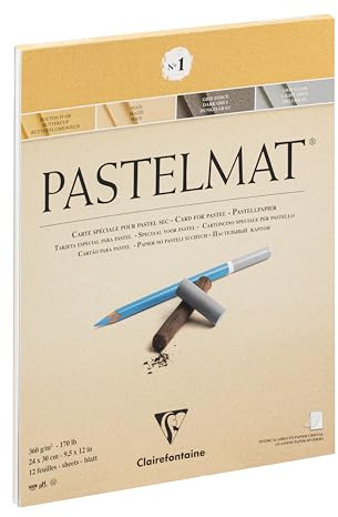 Clairefontaine 96017C Zeichenblock Pastelmat (12 Blatt, 24 x 30 cm, 360 g, mit 4 transparenten Trennblätternmit, Spezielkarton ideal fur Pastell und Kreide) hellgelb, gelb, dunkelgrau und hellgrau
