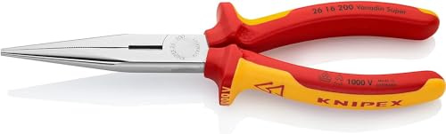 KNIPEX Flachrundzange mit Schneide, verchromt, 200 mm, Chrom-Vanadium Stahl, VDE, formstabil bei Verwindung durch elastische Spitze, 26 16 200