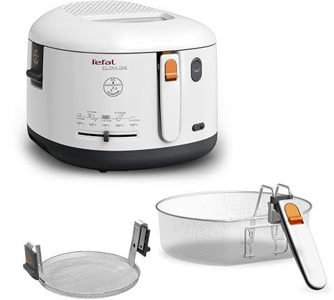 Tefal Fritteuse mit Ölfilter geruchsarm, wärmeisoliert sicher zum Anfassen, kompakt einklappbare Griffe, 150-190°C einstellbar, spülmaschinenfest, für Pommes Nuggets Snacks, antihaftbeschichtet