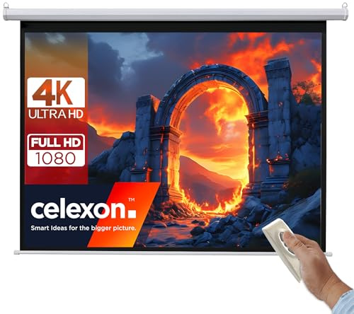 celexon Basic Motor-Leinwand 120 | 240x180 cm 4:3 | elektrische Full-HD 4K Beamer-Leinwand für Heimkino & Büro-Präsentationen | Montage an Wand oder Decke | inkl. Fernbedienung