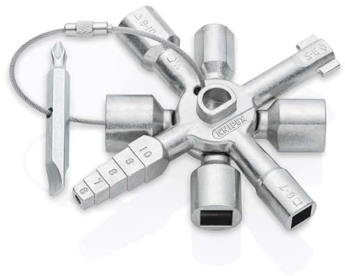 KNIPEX TwinKey Schaltschrankschlüssel, 00 11 01 | für gängige Schließsysteme, 10 Profile, 2 Kreuze, 1 Schlüssel, Universalschlüssel, Kreuzschlüssel