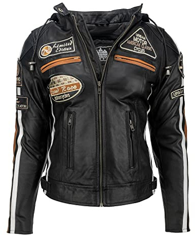 URBAN 5884 Motorradjacke Damen Mit Protektoren, Damenjacke aus Lammleder, Protektoren für Rücken, Schultern und Ellenbogen | Schwarz | L
