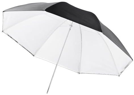 Walimex pro 2in1 Reflex- und Durchlichtschirm weiß, Fotoschirm 109 cm Durchmesser, robuster Reflexschirm mit Stange und Spitze aus Metall, Lichtformer für weiche Lichtcharakteristik