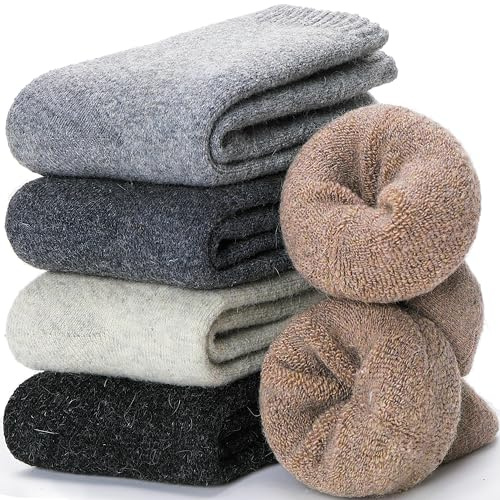 EBMORE Damen Wollsocken Merino Warme Dicke Wolle Socken Wandersocken Thermosocken Wintersocken für Damen 5 Paar