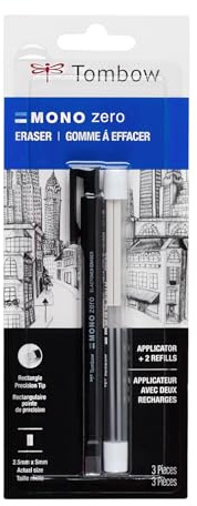 Tombow 57317 Mono Zero Radiergummi, rechteckig, 2,5 mm, Präzisionsspitze, Stift mit Nachfüllmine.