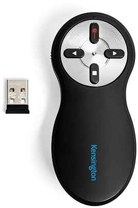 Kensington kabelloser Presenter mit rotem Laser, 2.4Ghz USB Presenter, Roter Laserpointer, Für PC und Mac, Fernbedienung & Steuerung für PowerPoint und KeyNote, 20 m Reichweite, Schwarz, 33374EU
