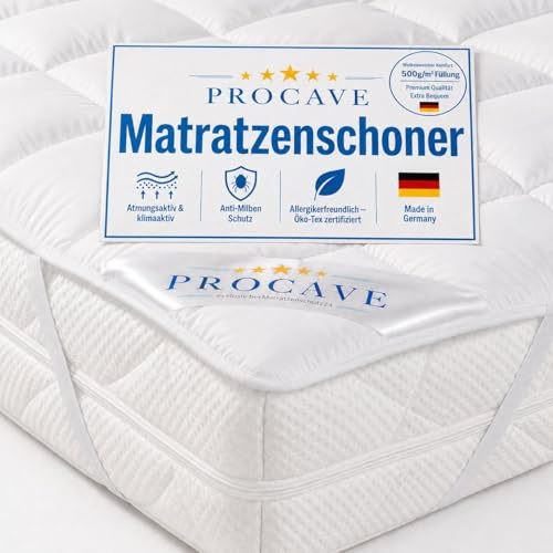 PROCAVE® Matratzenschoner 90x200 cm Topper | Matratzenauflage mit 4 Eckgummis | Atmungsaktive Matratzentopper & Matratzenauflage | Anti Milben Matratzenbezug | Mattress Topper Made in Germany