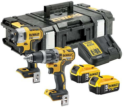 DEWALT 18V Akku-Kombopack – Schlagbohrschrauber DCD796 & Schlagschrauber DCF887, 2x 5,0Ah Li-Ion Akku, Schnellladegerät, Tough Box