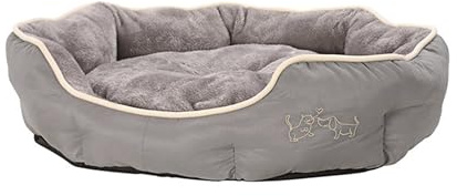 Dehner Lieblinge Hundebett und Katzenbett Sammy, oval, ca. 57 x 52 x 14 cm, Polyester, grau