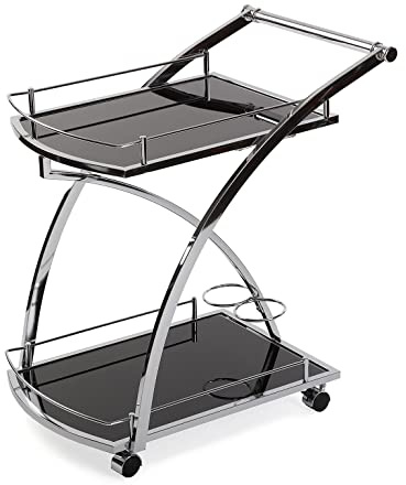 Versa Driana Wagen für Küche, Wohnzimmer oder Esszimmer, Moderne Servierwagen, Maßnahmen (H x L x B) 73 x 46 x 66 cm, Glas und Metall, Farbe: Schwarz