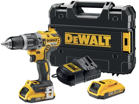 DEWALT Schlagbohrschrauber mit Brushless XR-Motor, inklusive zwei 18V 2,0Ah Lithium-Akkus, einem Multivoltage-Ladegerät und einem TSTAK-Koffer, DCD796D2-QW