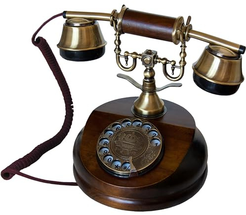Opis 1921 Cable Modell A: Retro Telefon aus Holz wie ein Vintage Telefon mit Wählscheibe und Schnur als Nostalgie Festnetztelefon