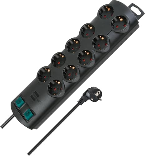 Brennenstuhl Primera-Line Steckdosenleiste 10-Fach (Mehrfachsteckdose mit 2 Schaltern für je 5 Steckdosen und 2m Kabel) schwarz