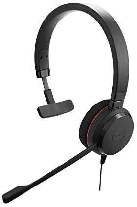 Jabra Evolve 20 Mono Headset mit mikrofon – Microsoft Teams zertifizierte Kopfhörer für VoIP Softphone mit passivem Noise-Cancelling – USB-A Kabel mit Anrufsteuerung – schwarz
